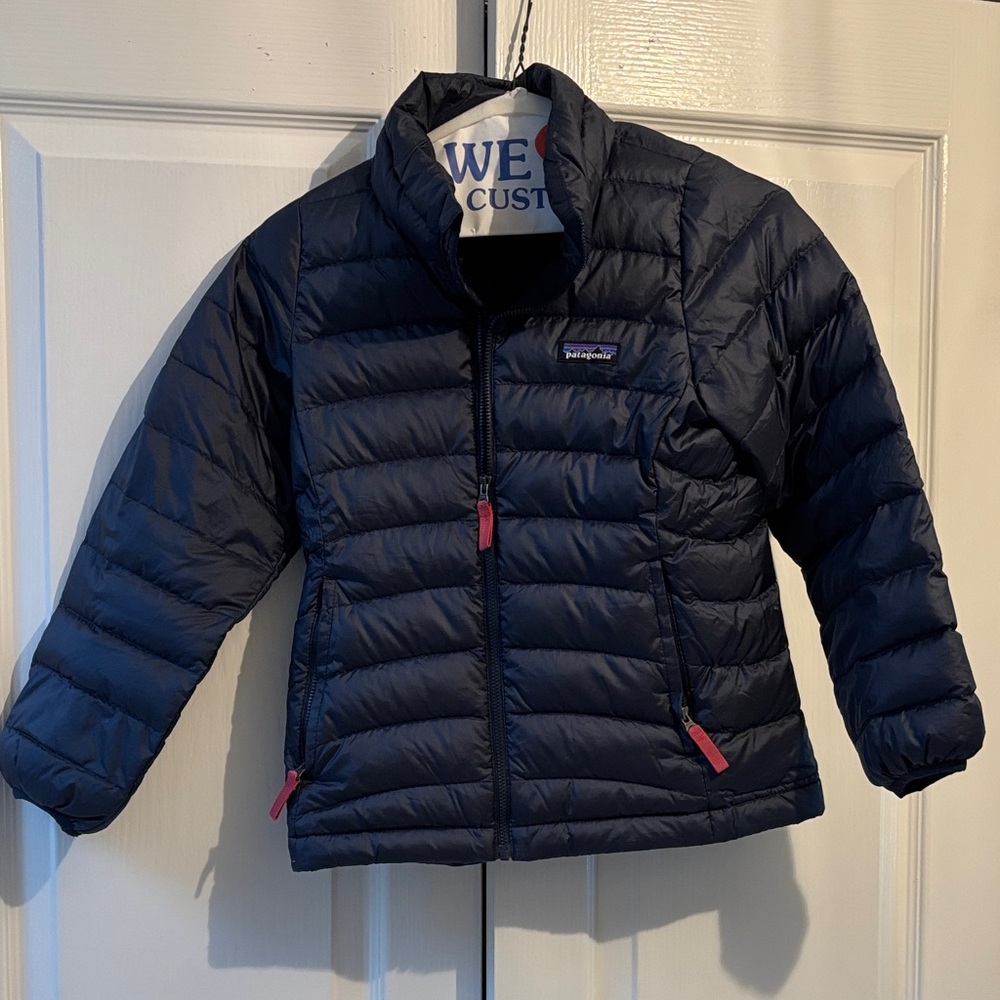 Patagonia Kids Navy Down Sweater Jacket with Red Accents